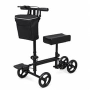 QEASET Knee Scooter, 300 lbs Heavy Duty Steerable Knee Walker with Brakes & Storage Bag, Foldable, Black