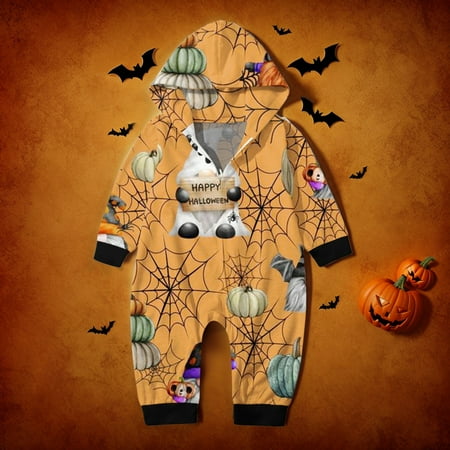 

Family Kids Pajamas Parent-Child Printed One-piece Hooded Zipper Home Baby Hoodie Pjs Kids Casual Party Pajamas Orange 9M