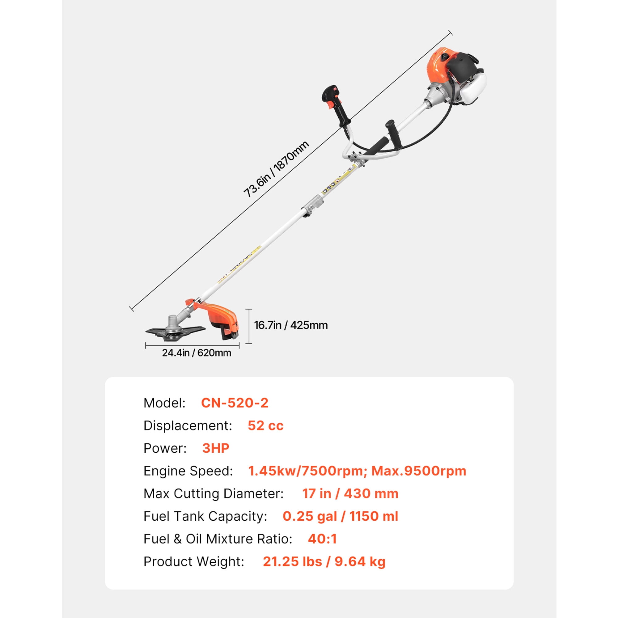 KFFKFF Cordless String Trimmer, 52 cc 2-Stroke, Gas-Powered Weed Cutter, 17" Grass Trimmer, Versatile Lawn Edger with Shoulder Strap & 3T Blade, Efficient Tool for Grass Maintenance