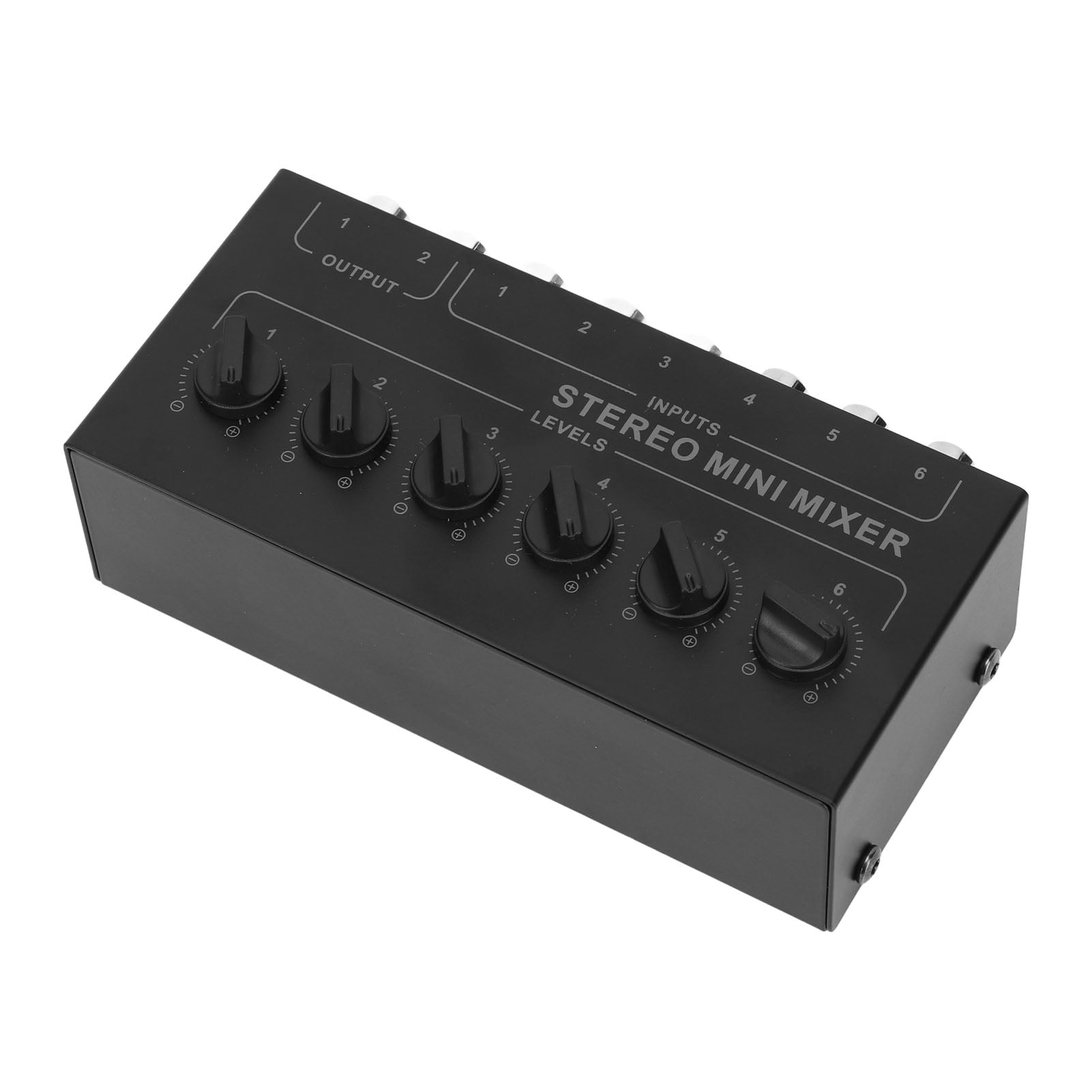NFTIGB Mini Stereo Mixer 6 Channel Independent Volume Control Portable Passive Audio Mixer for PC CD Laptop Desktop Studio Recording, Ultra-Compact Low Noise Mixing Console Hub, Black