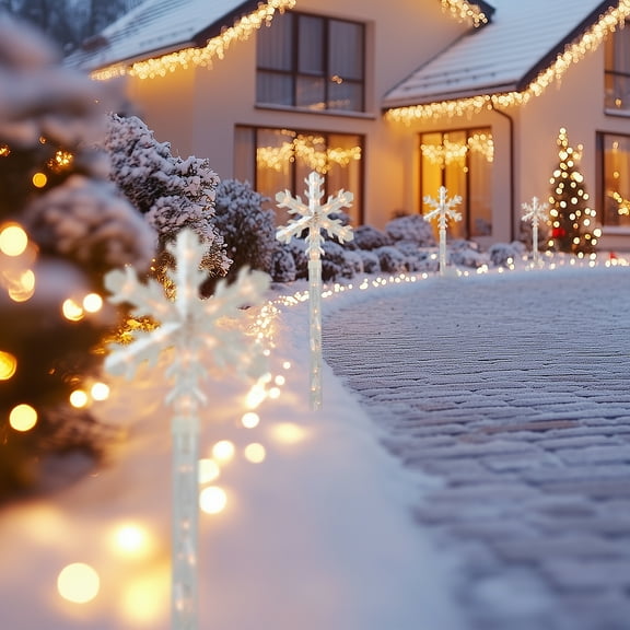 Northlight Illuminated Snowflakes Christmas Pathway Markers - Clear Lights - 4ct - 8'