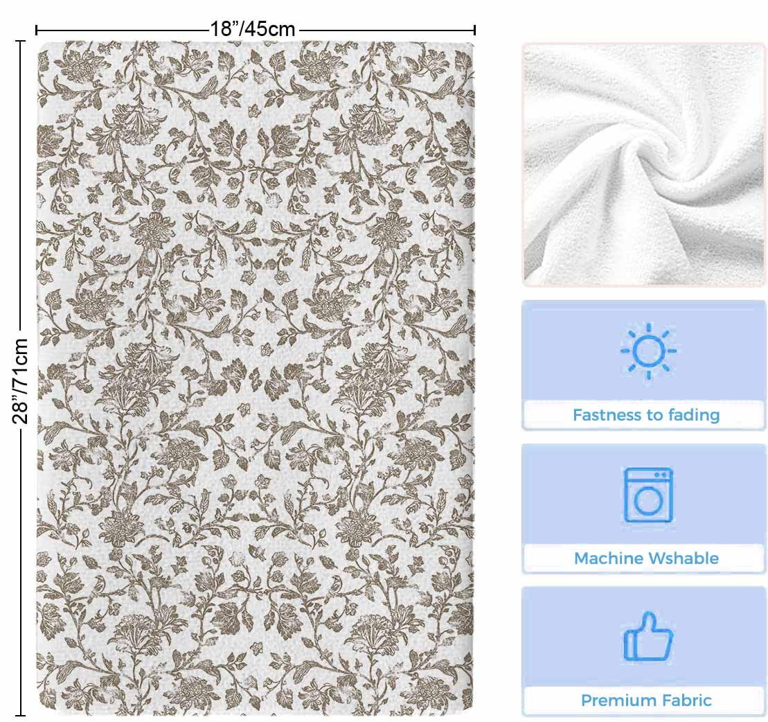 Brown Flower Microfiber Kitchen Towel, Vintage Farmhouse Boho Leaf Spring Plant Soft Absorbent Dish Towels, Quick Drying Washable Dishcloths for Kitchen Cleaning, Drying Dishes, 18x28 Inches