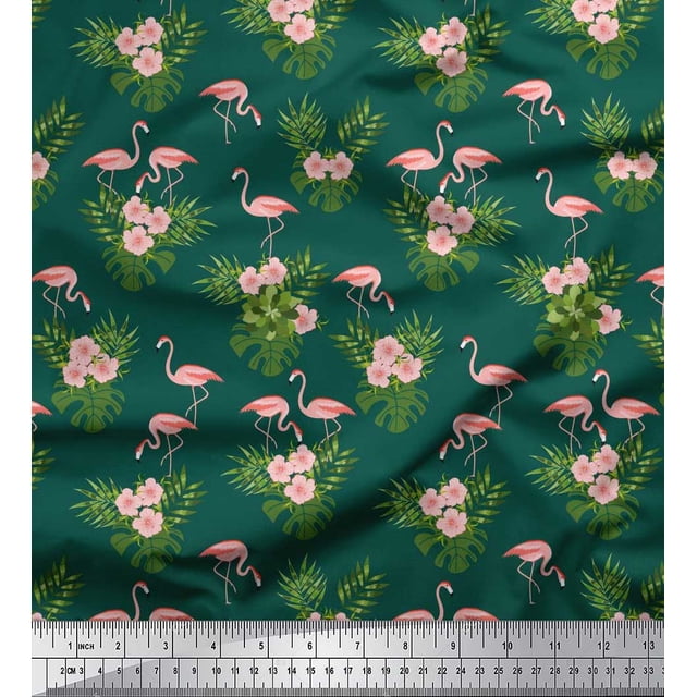 Soimoi Poly Georgette Fabric Floral & Cute Animals Cartoon Print Sewing Fabric Yard 42 Inch Wide