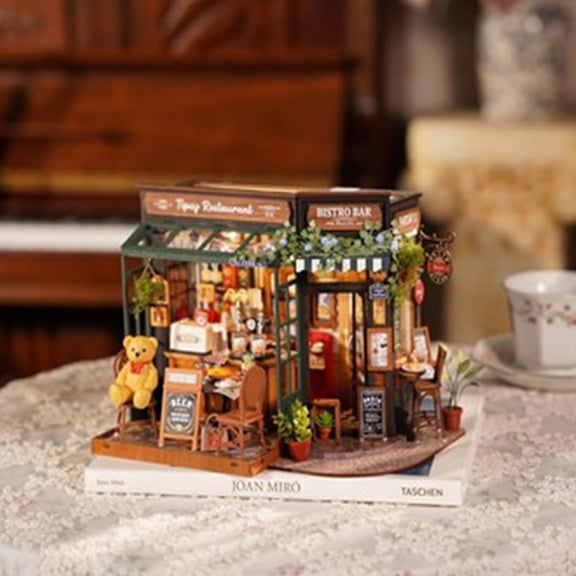 DIY Miniature Dollhouse Kit Wooden Mini House Tipsy Restaurant Xmas Gifts