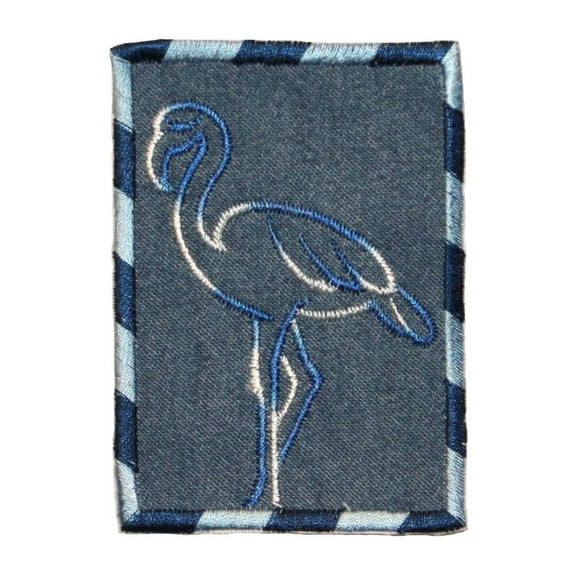 ID 0777 Flamingo Outline On Denim Patch Jean Badge Embroidered Iron On Applique