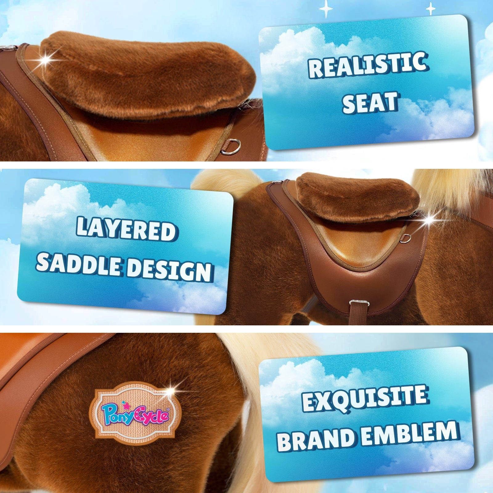 PonyCycle Interactive Horse Ride-On Toy, Touch Sound, Kid-Powered, Ages 3-4, Brown, Y374