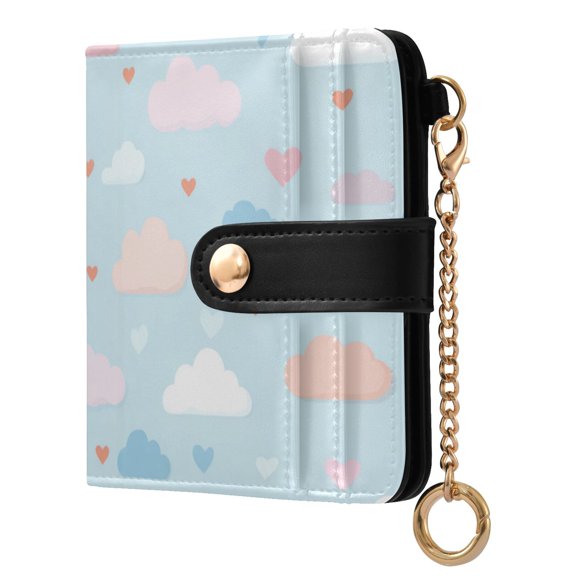 Womens Wallet PU Leather Bifold Small Purse with RFID Blocking Credit Card Holder Cute Clouds and Hearts Pattern