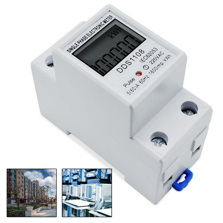 Single Phase DIN Rail Power Meter – 5-32A, 110-130V 60Hz, LCD Backlight KWh Energy Monitor