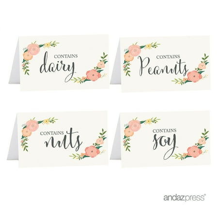 Rose Place Card Diary, Peanuts, Nuts, Soy Food Station Buffet Menu Place Cards, Floral Roses, 20-Pack ()