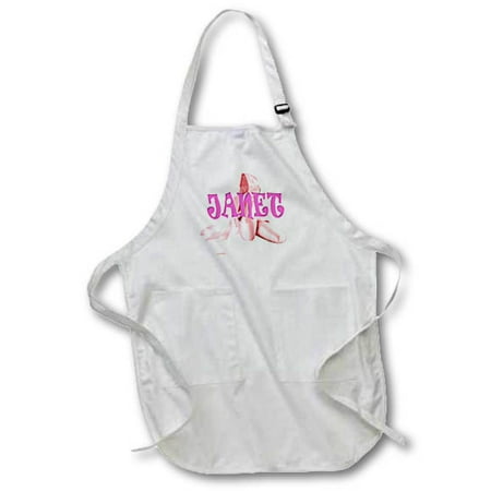 

3dRose Janet. Pink Ballet Shoes. Ballerina. - Full Length Apron 24 by 30-inch White With Pockets
