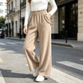 thumbnail image 4 of Women High Waist Paper Bag Waist Corduroy Wide Leg Trousers Elegant Ruffle Trim Straight-Leg Pants Vertical Rib Casual Pants Fall Outfits, 4 of 9
