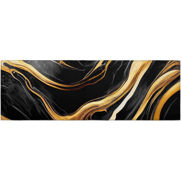 Kitchen Mat Cushioned, Black Gold Marble Bathroom Rugs Absorbent Mat Throw Carpet, Ink Modern Abstract Art Waterproof Non Slip Rug for Office/Laundry Standing Mat, 18"x47.2"