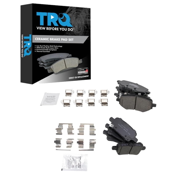 TRQ Front and Rear Brake Pad Set Ceramic Hardware Fits 2017-2021 Honda Clarity