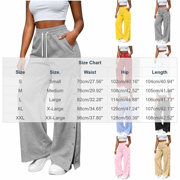 Ahabrexf Women's High Waist Wide Leg Pants Drawstring Side Button Split ...