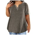 thumbnail image 2 of WREESH Women's V-Neck Oversized T-Shirt Solid Color Short Sleeve Top with Buttoned Front and Pocket-Free Design Brown, 2 of 7