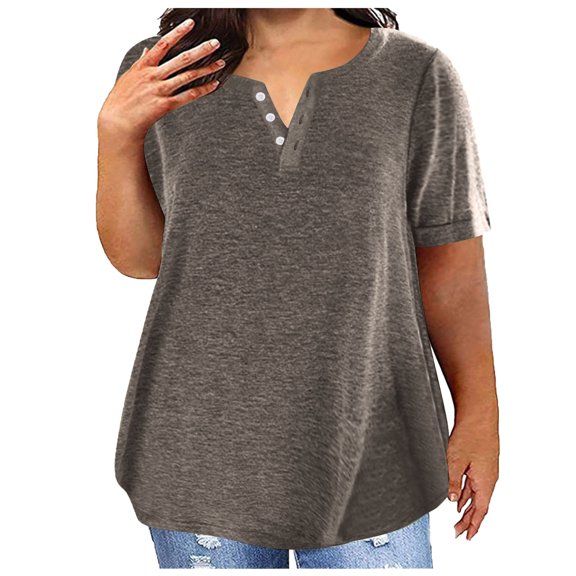 WRKEKC Plus Size Summer T-Shirts for Women Solid Color V-Neck Short Sleeve Casual T-Shirt Soft Fabric Relaxed Fit