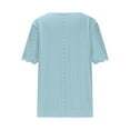 thumbnail image 5 of Women's Blouses Top Summer Short Sleeved T-shirts Solid Color Lace V-neck Button Shirts Casual Loose Pullover Hollow Breathable Tunic Tops 01#Light Blue XL, 5 of 6