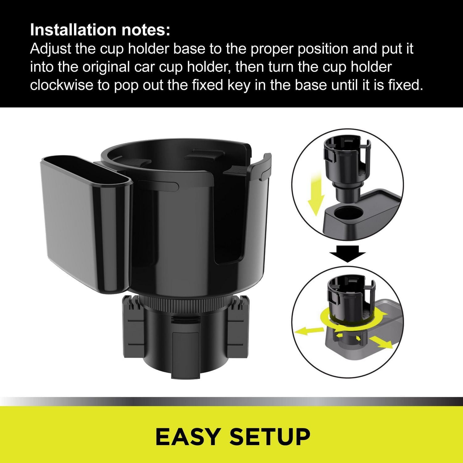 Auto Drive Cup Holder Fit Approx Diameter 4.3'' cups, with Phone Holder 1 Pack AD25C-15, 6.1'' * 6.34'', The cup holder with phone holder is universal fit on most car's console, the cup holder is in approx 4.25'' diameter, big enough to hold large water bottles and mugs, works with most popular brand of bottle which diameter up to 4.2", phone holder is universal fit for width less than 97mm.