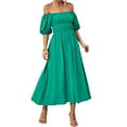 thumbnail image 4 of Xuanfei Women Off Shoulder Puff Short Sleeve Flowy A-Line Maxi Dress, 4 of 7