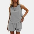 thumbnail image 2 of Shirts for Women Sleeveless Tank Top With Matching Shorts Set Cotton Striped Sweatsuit Polyester Cotton Blend Beach Vacation Casual Outfit L Size Spring Summer Womens Tops, 2 of 7