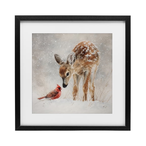 Stupell Industries Rustic Lodge Little Fawn & The Cardinal Black Framed Print Under Glass, 13 x 13, by Tina LeCour
