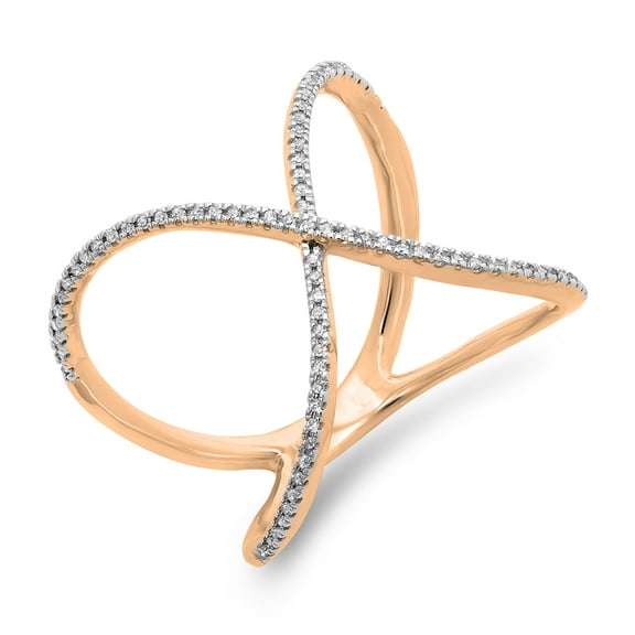Dazzlingrock Collection 0.30 Carat (ctw) 14K Diamond Ladies Criss Cross X Geometric Fashion Ring 1/3 CT, Rose Gold, Size 7