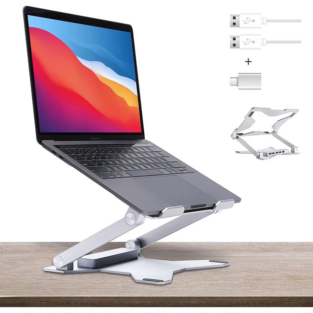 Laptop Stand with USB Ports,Adjustable Height Aluminum Laptop Mount Computer Stand with 4 Port USB 3.0 Hub,Notebook Holder Stand Compatible with MacBook Pro/Air HP,Samsung,All 10-15.6" Laptops