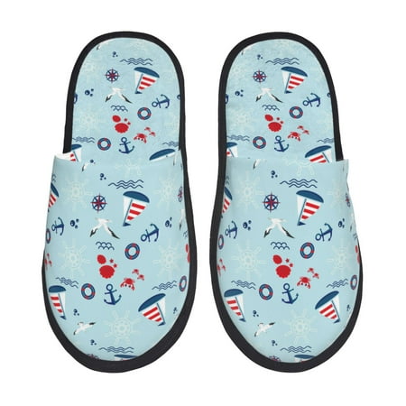 

Noikeo Sailboats Anchors Pattern Cozy Slippers Indoor for Women and Mens Fuzzy House Shoes Soft Plush Warm Slip-on Slippers-Medium