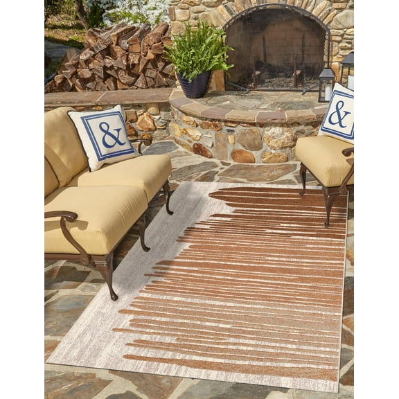 Unique Loom Outdoor Modern Collection Area Rug - Vertex (5' 1" x 8' Rectangle Beige Brown/Light Brown)