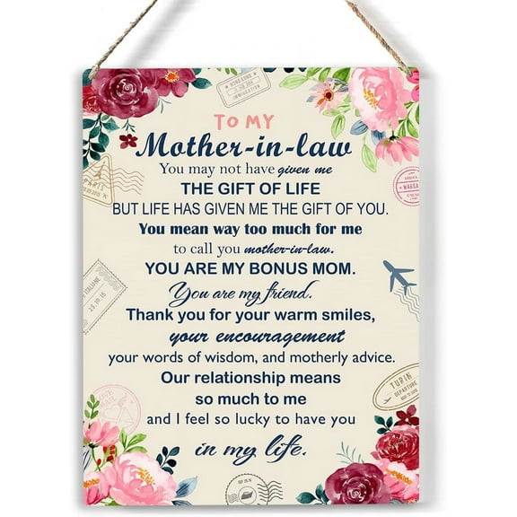 Mother-in-Law Wood Sign to My Mother-in-Law Wooden Signs Rustic Hanging Plaque Home Wall Art 8x10, Perfect Mother's Day Sign Wall Decor for Home Bedroom