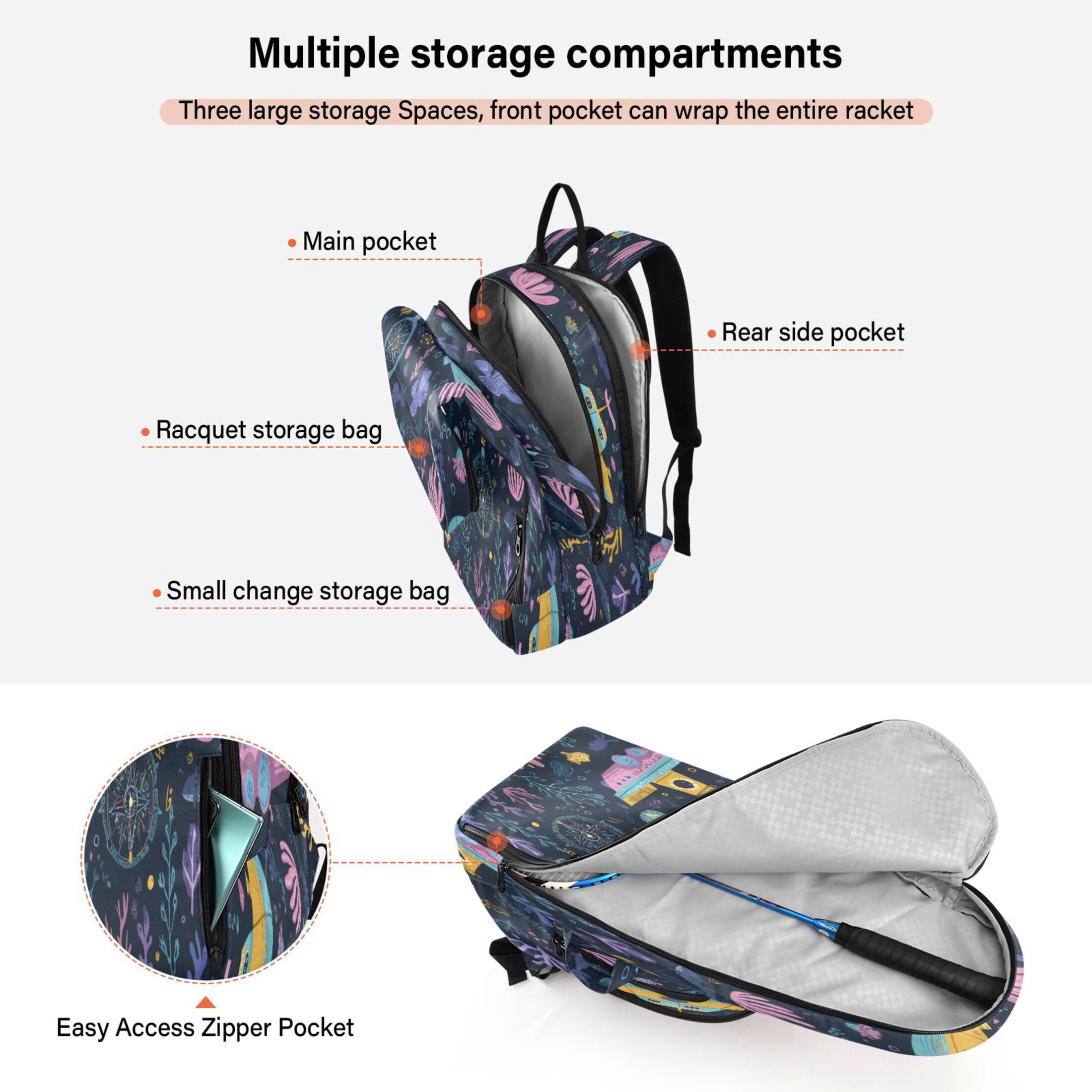 2 Racquet Holder Tennis Backpack Tennis Racket Covers Gym Bags Interesting Underwater Paradise