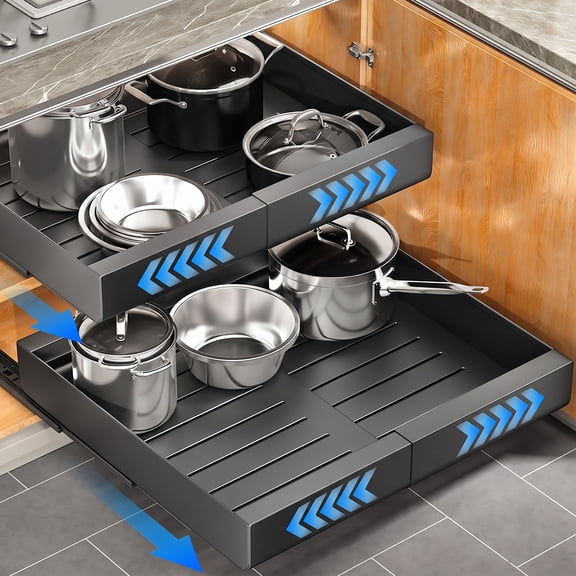 NUBILY Pull out Cabinet Organizer with 3 Sliding Rails, 12.5-20.5in Expandable Heavy Duty Slide out Drawers for Kitchen, Pantry, Bathroom, Black