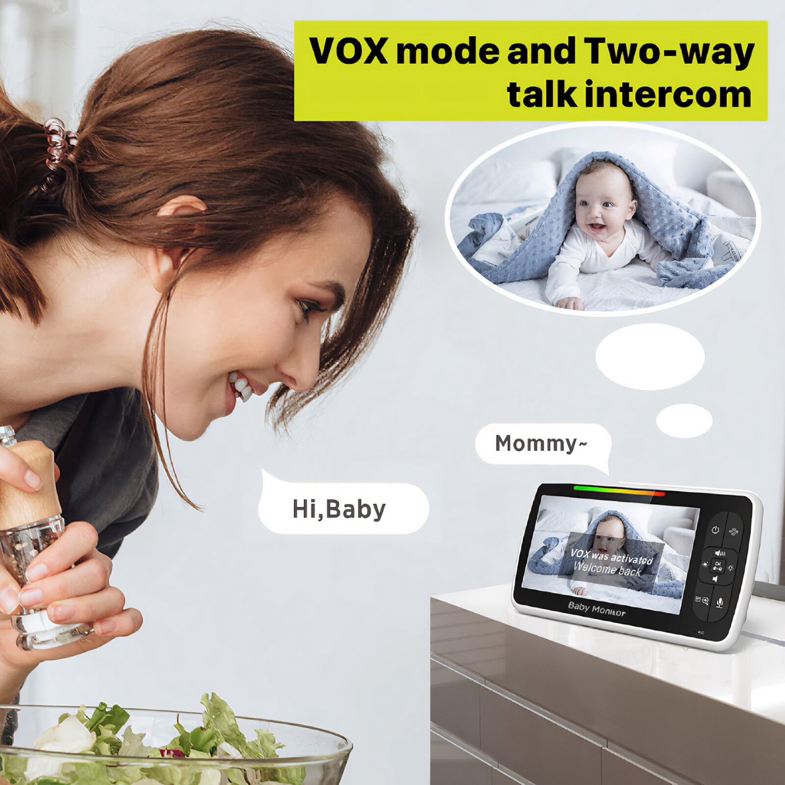 5-Inch HD Baby Monitor, Two-Way Audio Infrared Night Vision Baby Monitor