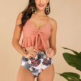 thumbnail image 4 of Traje de baño de dos piezas para mujer, dobladillo con volantes, lazo frontal, pantalones cortos de cintura alta, traje de baño elegante, Color claro XL, 4 of 7