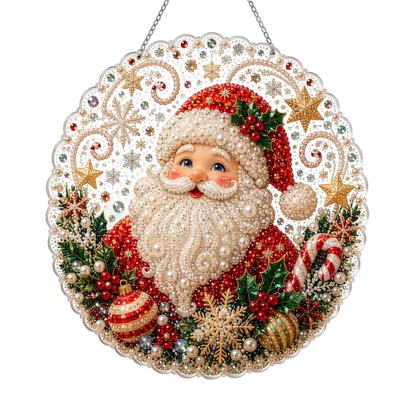 DIY Christmas Diamond Painting Kit – 2D Acrylic Bead Art with Suncatcher Beads, Pearl Painting Kit for Home Wall Decor, Diamond Art Christmas Ornaments Craft Gift for Adults Kids,A