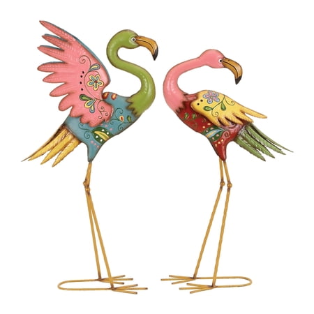 DecMode 28" Indoor Outdoor Embossed Standing Flamingo Garden Sculpture (2 Pack)