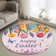 thumbnail image 2 of Round Area Rug 3ft, Easter Rabbit Colorful Eggs Non-Slip Non-Shedding Floor Mat, Spring Tulip Flower on Purple Washable Sturdy Carpet for Living Room Bedroom Home Decor, 2 of 9