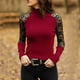 thumbnail image 1 of Pntutb moda mujer cuello alto manga larga algodón camiseta casual tops blusa de encaje Pntutb Pntutb-3289, 1 of 6