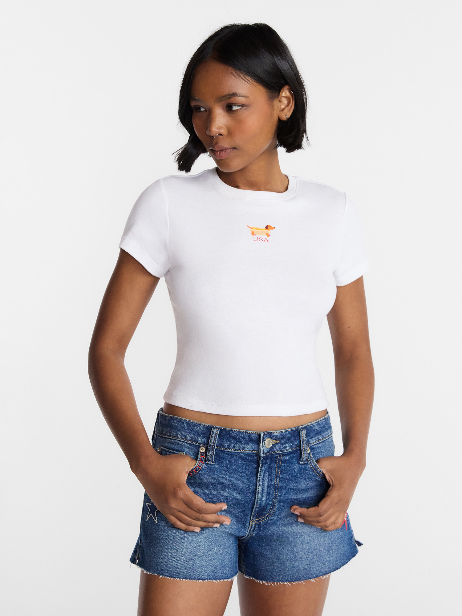 No Boundaries Americana Graphic Baby Tee, Women's and Women's Plus XXS-4X