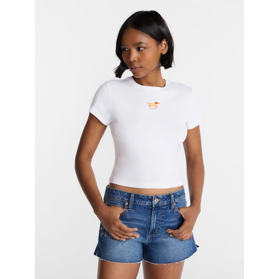 No Boundaries Americana Graphic Baby Tee, Women's and Women's Plus XXS-4X