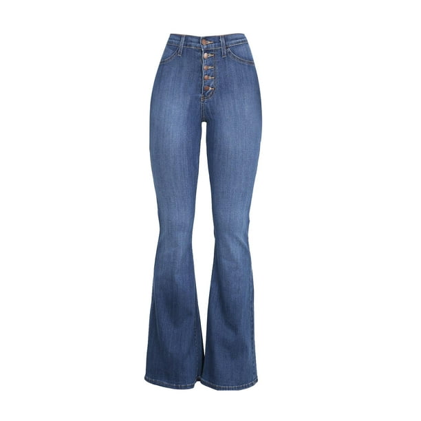 Button Fly Jeans for Women Bell Bottom Denim Jeans High Rise Stretch ...