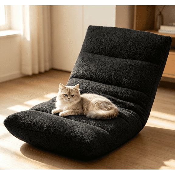 Dozzle 5-in-1 Adjustable Memory Foam Floor Chair, Foldable Padded Reclining Sofa Bed for Gaming, Reading, Napping, Meditation and Pet Resting, Black