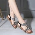 thumbnail image 3 of Sandalias planas con punta abierta para mujer, sandalias con diamantes de imitación, correa elástica para fiestas y vacaciones, 3 of 8