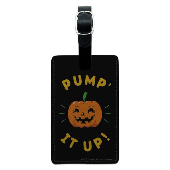 Pumpkin Pump It Up Halloween Funny Humor Rectangle Leather Luggage Card Suitcase Carry-On ID Tag
