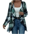 thumbnail image 2 of WTOBBY Women's Plaid Printed Fashionable Long Sleeved Jacket Cardigan, Open Front Casual Cover Up with Front Pockets and Lightweight Design for Spring and Fall,Green L, 2 of 5