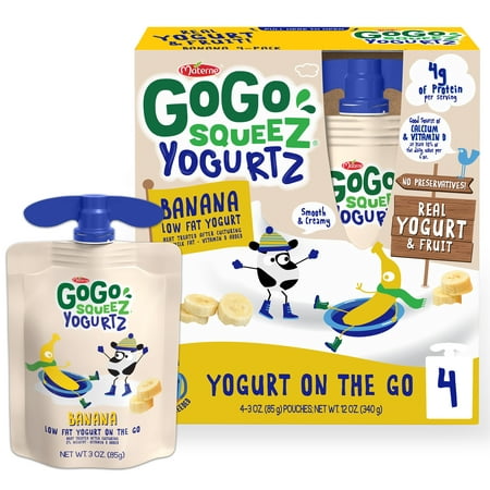 (4 Pack) GoGo squeeZ YogurtZ Gluten-Free Banana Yogurt Pouch, 3 oz