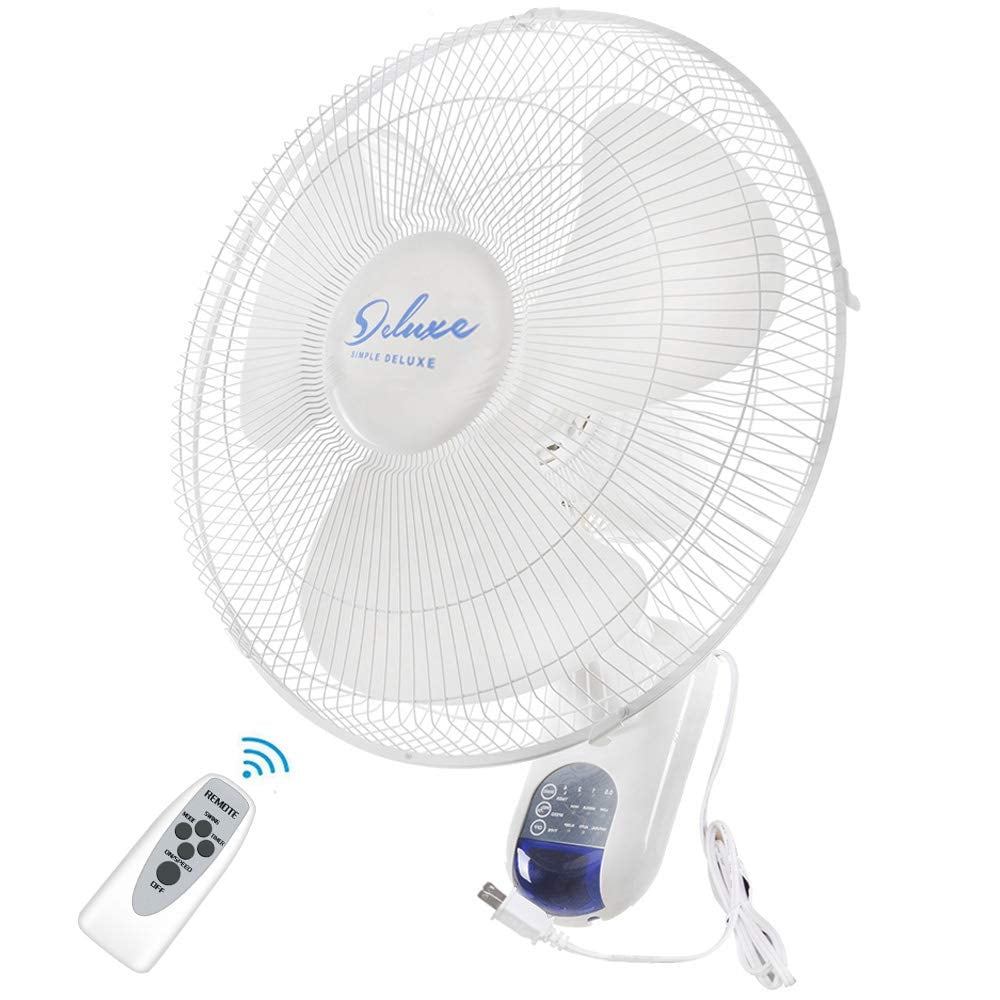 White Simple Deluxe 16 inch Wall Mount Fan 3 Oscillating Modes -72 Inches Power Cord 3 Speed ETL Certified 