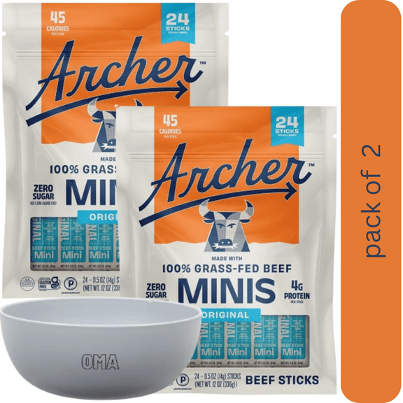 Archer Original Mini Beef Sticks, 2 Pack, 0.5 oz, 24 pk with bowl by OMA