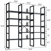 Triple 5-Tier Bookshelf - 71 Tall Industrial Bookcase with Sturdy Metal Frame, Black Modern Etagere Display Shelf for Living Room, Office & Bedroom Storage