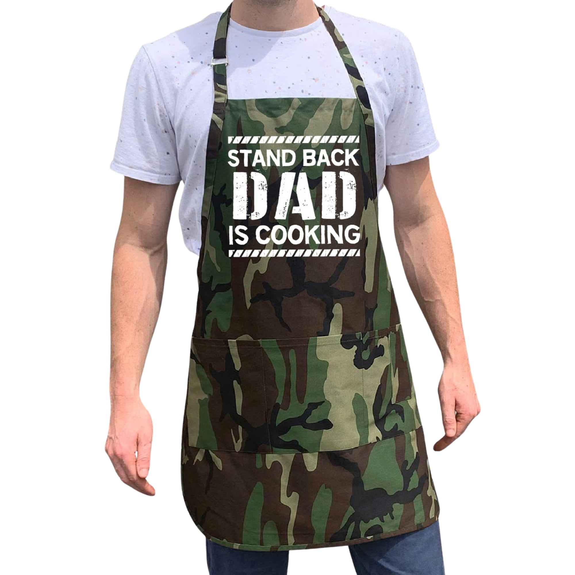 ApronMen, Stand Back Dad Is Cooking, Professionally Printed Funny BBQ Grill  Apron for Men - Adjustable One Size Fits All